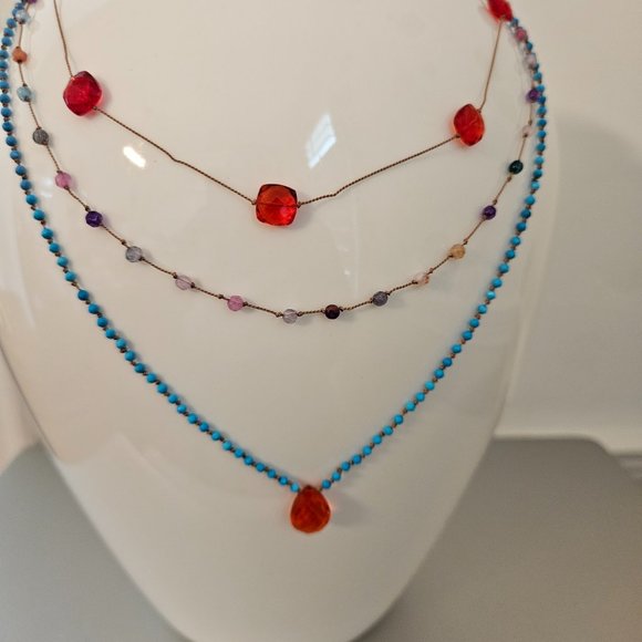 NWT Multi Color Tourmaline Hand Knotted Silk Cord Necklace 14kGF Clasp - Picture 5 of 7